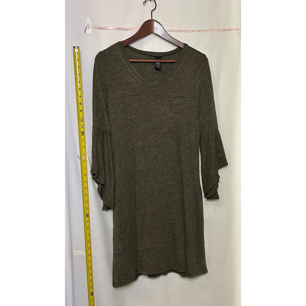 Lildy Women's Solid V-Neck 3/4 Bell Sleeve Tunic Dress Size‎ S/M Gray